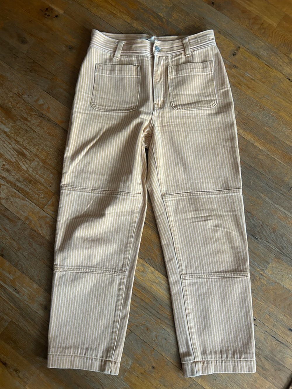 Striped Utility Jeans - Neutral Beige & Light Pink